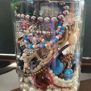 40 PCS. approximately. Mystery Jewelry Jar. Assorted Items. Beads & Pearls.